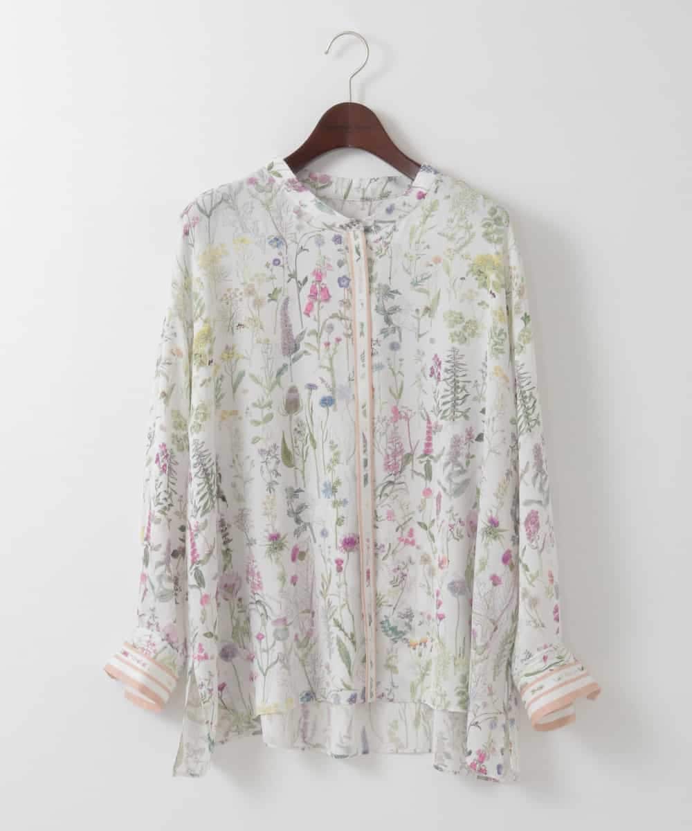 PJBEE19520 CHRISTIAN AUJARD Lサイズ(クリスチャン・オジャール Lサイズ) 【大きいサイズ】ボタニカルフラワーブラウス ホワイト×ピンク系