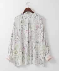 PJBEE19520 CHRISTIAN AUJARD Lサイズ(クリスチャン・オジャール Lサイズ) 【大きいサイズ】ボタニカルフラワーブラウス ホワイト×ピンク系