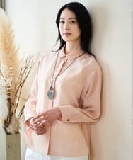 PJBGD23380 CHRISTIAN AUJARD Lサイズ(クリスチャン・オジャール Lサイズ) 【大きいサイズ】シルク混シャイニーブラウス ピンク