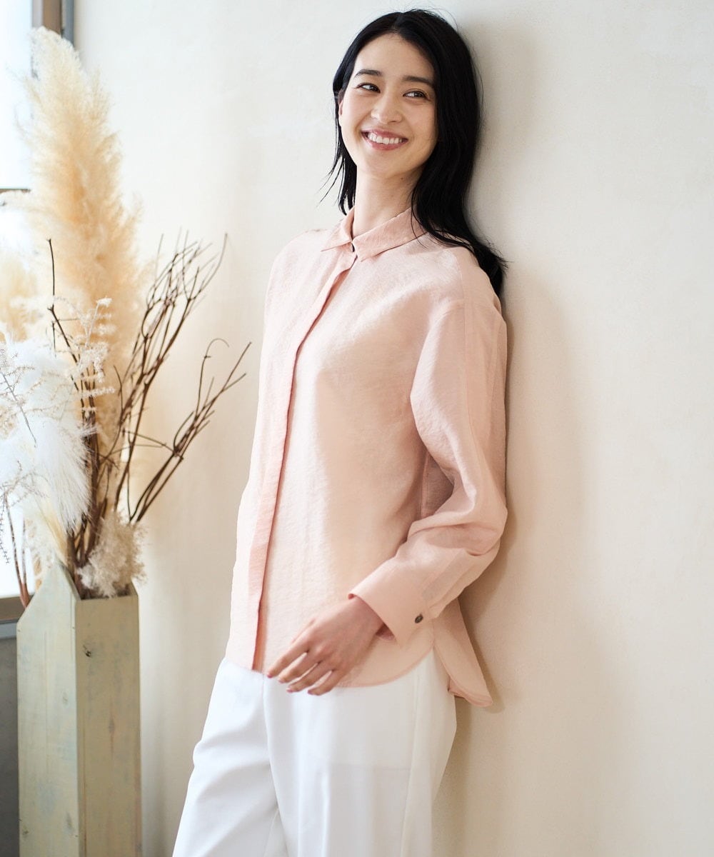 PJBGD23380 CHRISTIAN AUJARD Lサイズ(クリスチャン・オジャール Lサイズ) 【大きいサイズ】シルク混シャイニーブラウス ピンク