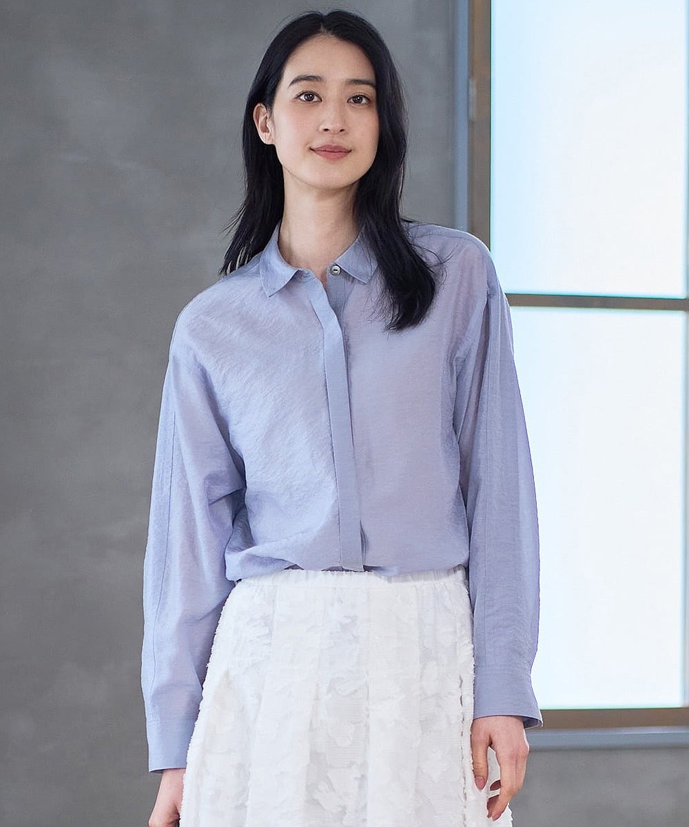 PJBGD23380 CHRISTIAN AUJARD Lサイズ(クリスチャン・オジャール Lサイズ) 【大きいサイズ】シルク混シャイニーブラウス ライトブルー