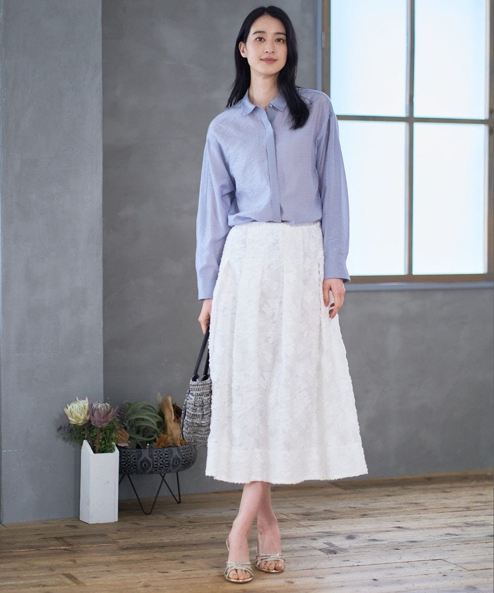 PJBGD23380 CHRISTIAN AUJARD Lサイズ(クリスチャン・オジャール Lサイズ) 【大きいサイズ】シルク混シャイニーブラウス ライトブルー