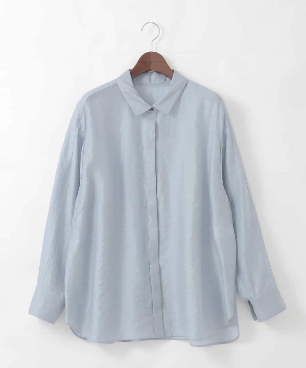 PJBGD23380 CHRISTIAN AUJARD Lサイズ(クリスチャン・オジャール Lサイズ) 【大きいサイズ】シルク混シャイニーブラウス ライトブルー