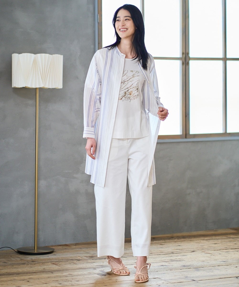 PJBGD40460 CHRISTIAN AUJARD Lサイズ(クリスチャン・オジャール Lサイズ) 【大きいサイズ】ドビーストライプロングブラウス ブルー系