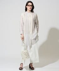 PJBGD40460 CHRISTIAN AUJARD Lサイズ(クリスチャン・オジャール Lサイズ) 【大きいサイズ】ドビーストライプロングブラウス ブルー系