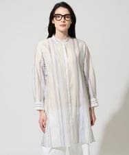 PJBGD40460 CHRISTIAN AUJARD Lサイズ(クリスチャン・オジャール Lサイズ) 【大きいサイズ】ドビーストライプロングブラウス ブルー系