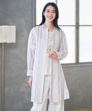 PJBGD40460 CHRISTIAN AUJARD Lサイズ(クリスチャン・オジャール Lサイズ) 【大きいサイズ】ドビーストライプロングブラウス ブルー系