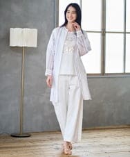 PJBGD40460 CHRISTIAN AUJARD Lサイズ(クリスチャン・オジャール Lサイズ) 【大きいサイズ】ドビーストライプロングブラウス ブルー系