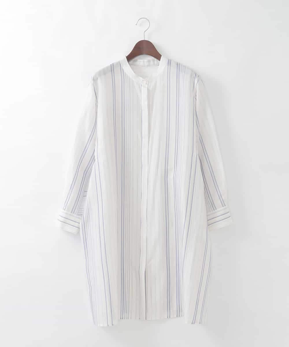 PJBGD40460 CHRISTIAN AUJARD Lサイズ(クリスチャン・オジャール Lサイズ) 【大きいサイズ】ドビーストライプロングブラウス ブルー系