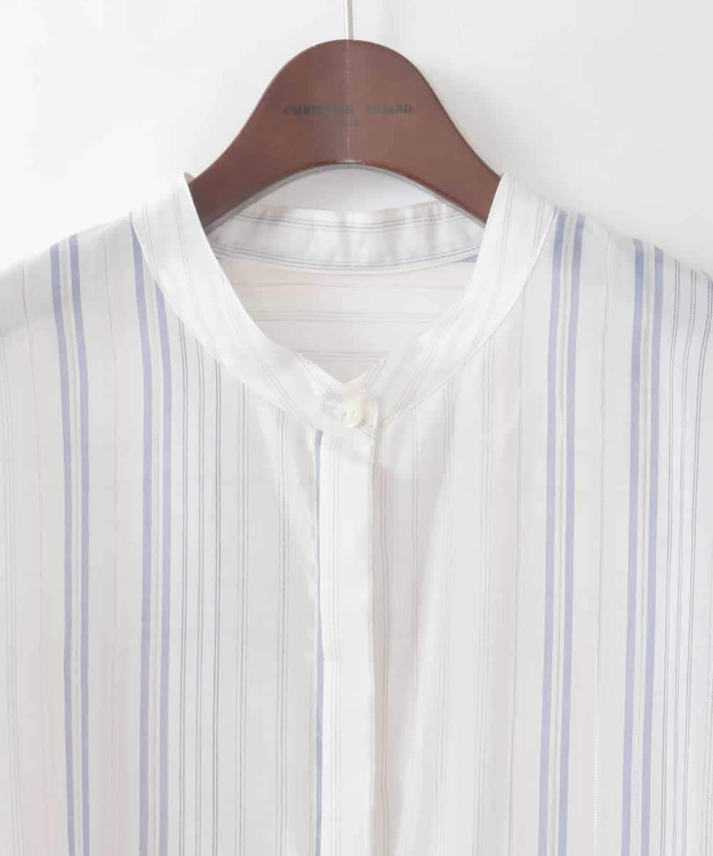 PJBGD40460 CHRISTIAN AUJARD Lサイズ(クリスチャン・オジャール Lサイズ) 【大きいサイズ】ドビーストライプロングブラウス ブルー系