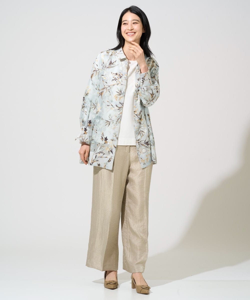 PJBGE02520 CHRISTIAN AUJARD Lサイズ(クリスチャン・オジャール Lサイズ) 【大きいサイズ】フラワープリントシアーブラウス グリーン系