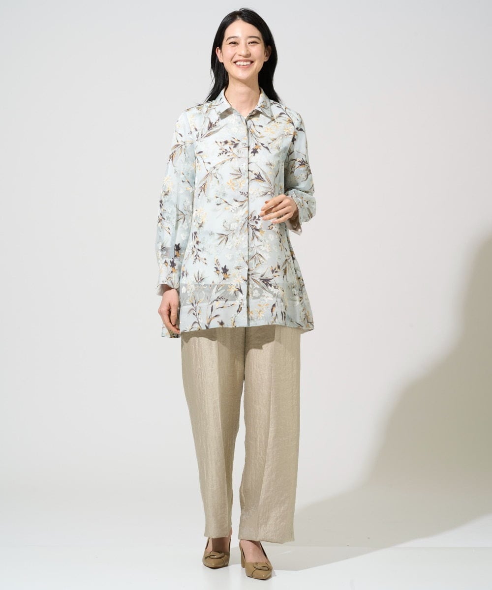 PJBGE02520 CHRISTIAN AUJARD Lサイズ(クリスチャン・オジャール Lサイズ) 【大きいサイズ】フラワープリントシアーブラウス グリーン系