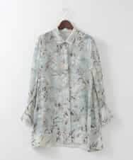 PJBGE02520 CHRISTIAN AUJARD Lサイズ(クリスチャン・オジャール Lサイズ) 【大きいサイズ】フラワープリントシアーブラウス グリーン系