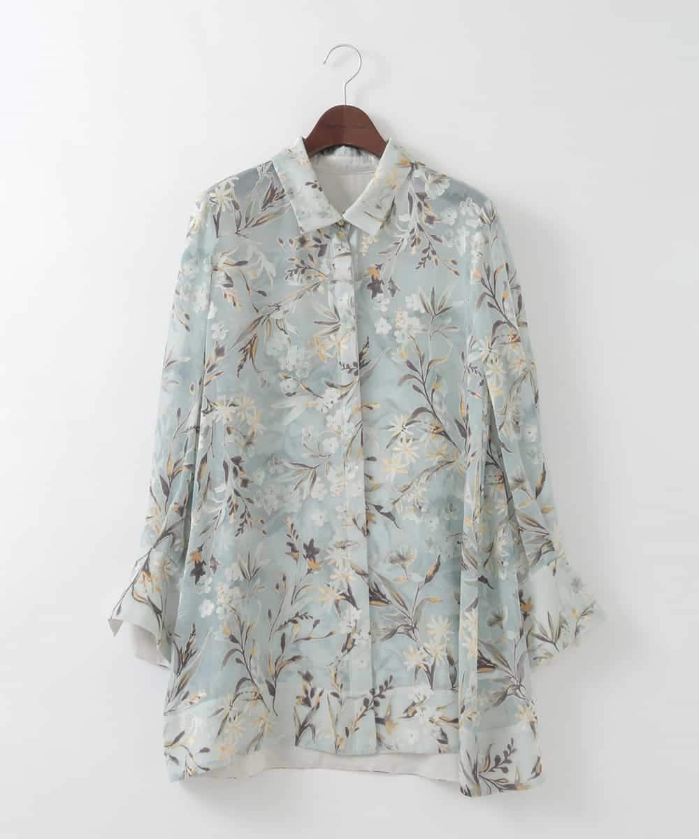 PJBGE02520 CHRISTIAN AUJARD Lサイズ(クリスチャン・オジャール Lサイズ) 【大きいサイズ】フラワープリントシアーブラウス グリーン系