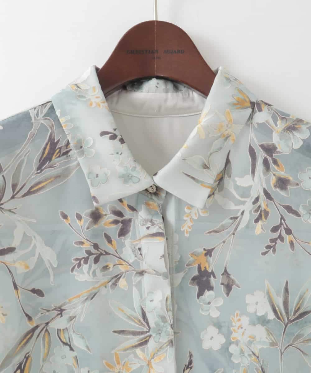 PJBGE02520 CHRISTIAN AUJARD Lサイズ(クリスチャン・オジャール Lサイズ) 【大きいサイズ】フラワープリントシアーブラウス グリーン系