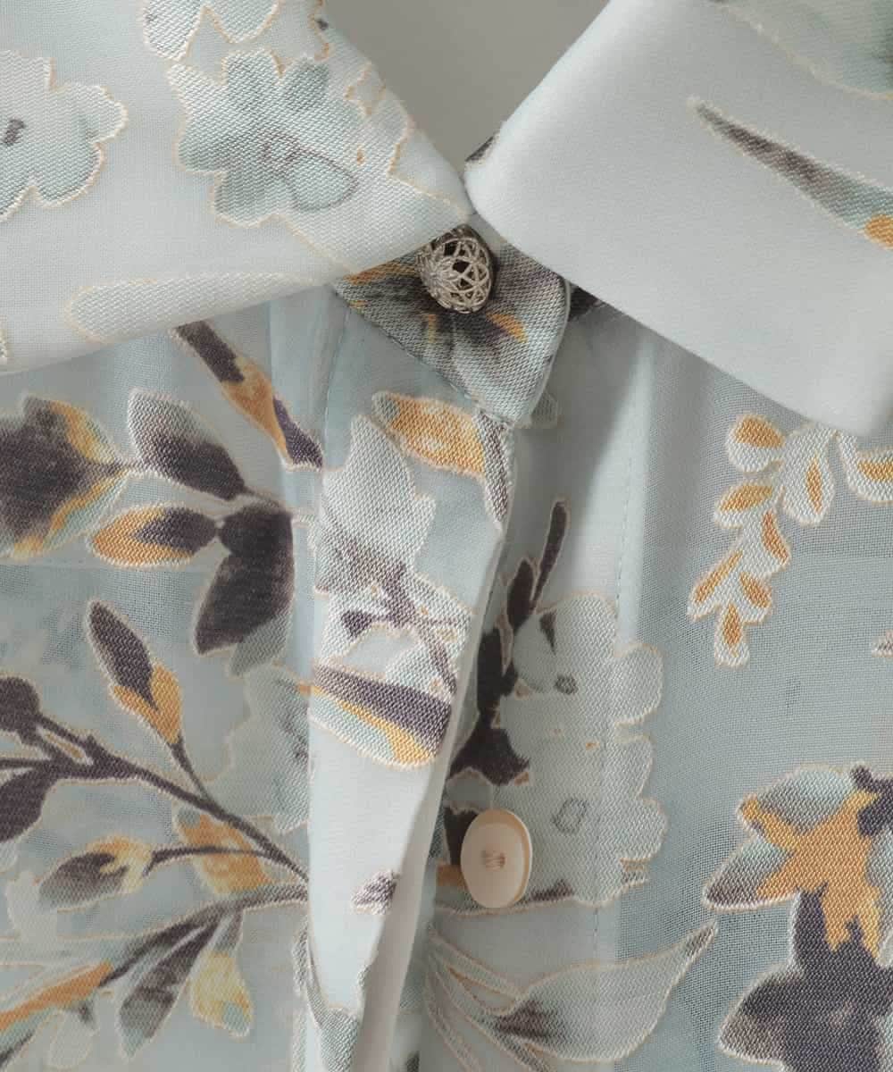 PJBGE02520 CHRISTIAN AUJARD Lサイズ(クリスチャン・オジャール Lサイズ) 【大きいサイズ】フラワープリントシアーブラウス グリーン系