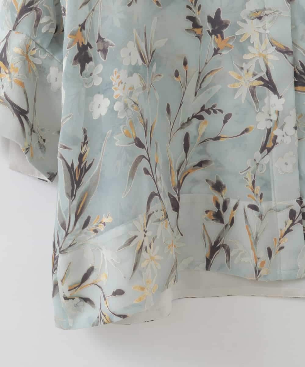 PJBGE02520 CHRISTIAN AUJARD Lサイズ(クリスチャン・オジャール Lサイズ) 【大きいサイズ】フラワープリントシアーブラウス グリーン系