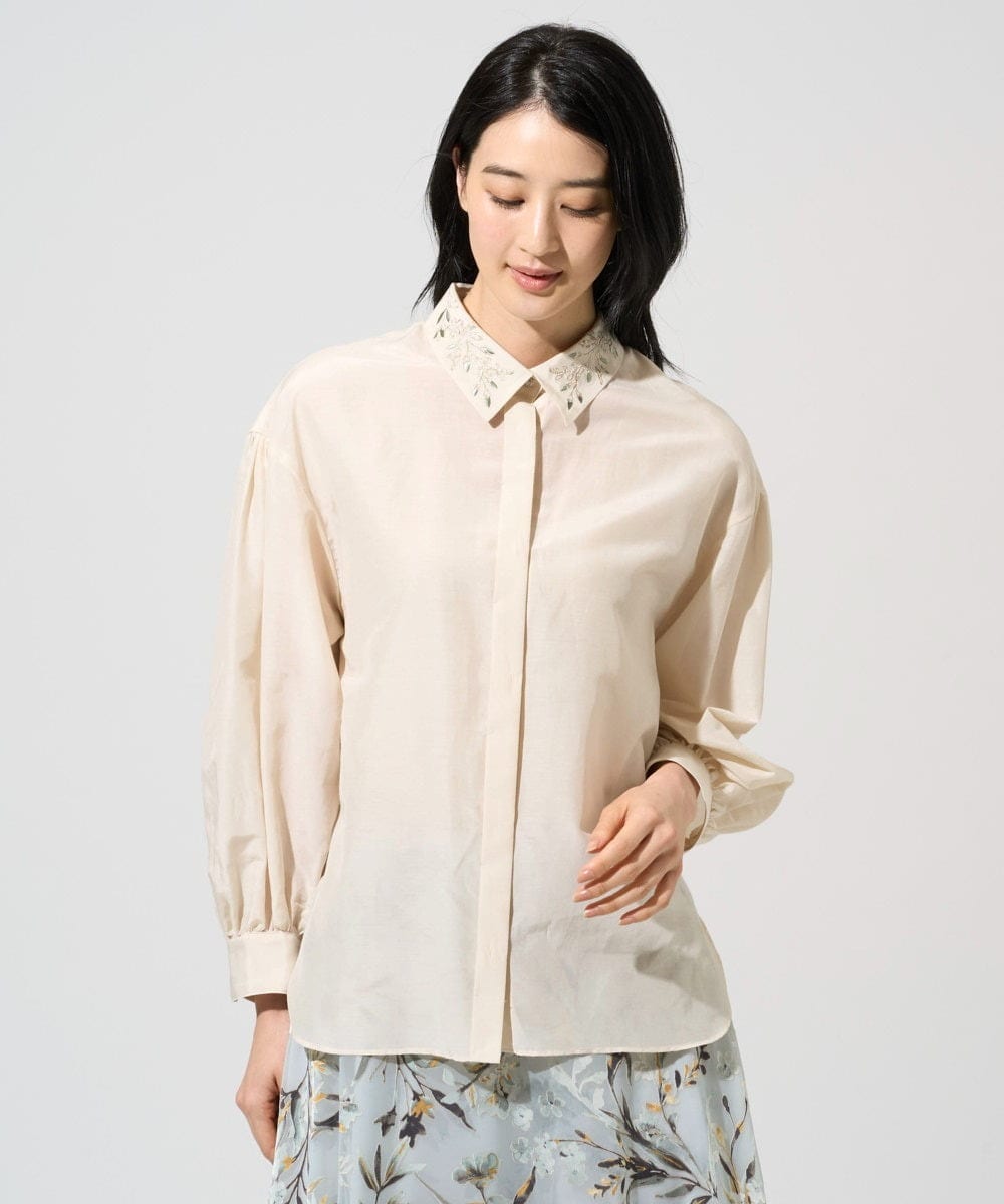 PJBGE04420 CHRISTIAN AUJARD Lサイズ(クリスチャン・オジャール Lサイズ) 【大きいサイズ】ウォッシャブルシルク刺繍ブラウス アイボリー