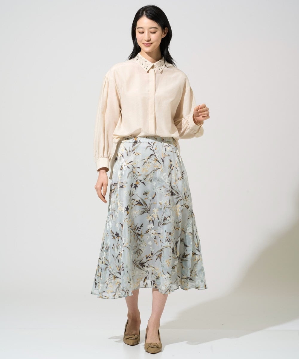 PJBGE04420 CHRISTIAN AUJARD Lサイズ(クリスチャン・オジャール Lサイズ) 【大きいサイズ】ウォッシャブルシルク刺繍ブラウス アイボリー