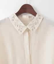 PJBGE04420 CHRISTIAN AUJARD Lサイズ(クリスチャン・オジャール Lサイズ) 【大きいサイズ】ウォッシャブルシルク刺繍ブラウス アイボリー