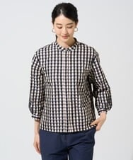 PJBGE09520 CHRISTIAN AUJARD Lサイズ(クリスチャン・オジャール Lサイズ) 【大きいサイズ】[セットアップ対応]シャンブレーチェックブラウス オレンジ×ネイビー系