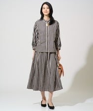 PJBGE09520 CHRISTIAN AUJARD Lサイズ(クリスチャン・オジャール Lサイズ) 【大きいサイズ】[セットアップ対応]シャンブレーチェックブラウス オレンジ×ネイビー系