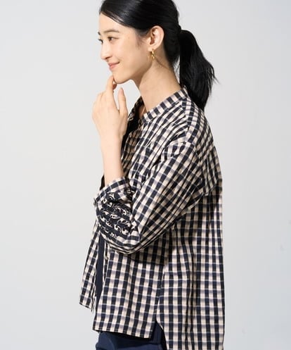 PJBGE09520 CHRISTIAN AUJARD Lサイズ 【大きいサイズ】[セットアップ対応]シャンブレーチェックブラウス