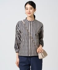 PJBGE09520 CHRISTIAN AUJARD Lサイズ(クリスチャン・オジャール Lサイズ) 【大きいサイズ】[セットアップ対応]シャンブレーチェックブラウス オレンジ×ネイビー系