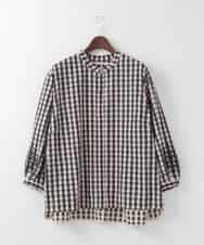 PJBGE09520 CHRISTIAN AUJARD Lサイズ(クリスチャン・オジャール Lサイズ) 【大きいサイズ】[セットアップ対応]シャンブレーチェックブラウス オレンジ×ネイビー系