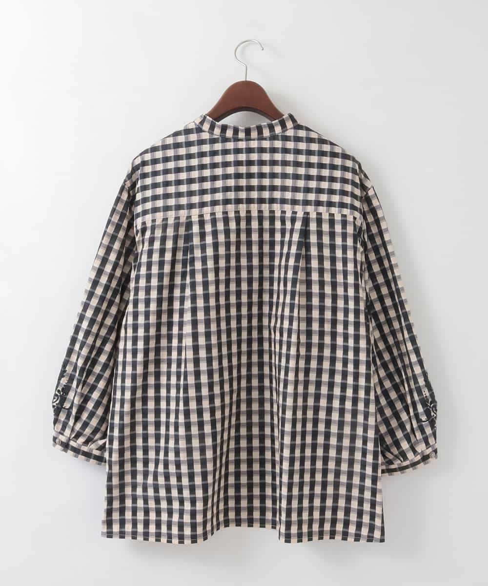 PJBGE09520 CHRISTIAN AUJARD Lサイズ(クリスチャン・オジャール Lサイズ) 【大きいサイズ】[セットアップ対応]シャンブレーチェックブラウス オレンジ×ネイビー系