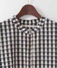 PJBGE09520 CHRISTIAN AUJARD Lサイズ(クリスチャン・オジャール Lサイズ) 【大きいサイズ】[セットアップ対応]シャンブレーチェックブラウス オレンジ×ネイビー系