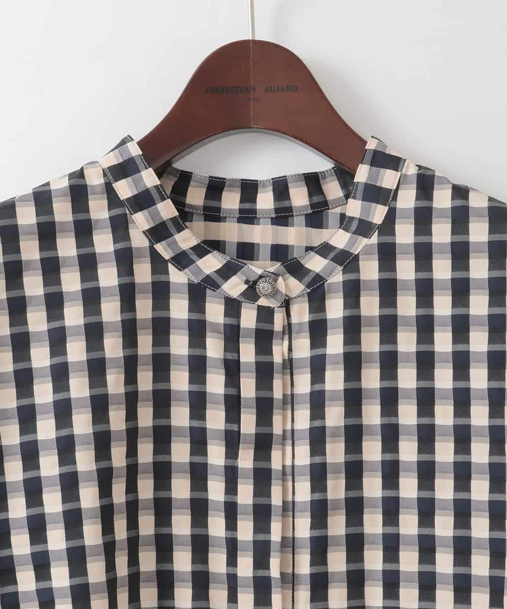 PJBGE09520 CHRISTIAN AUJARD Lサイズ(クリスチャン・オジャール Lサイズ) 【大きいサイズ】[セットアップ対応]シャンブレーチェックブラウス オレンジ×ネイビー系