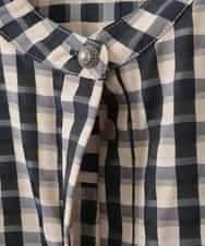 PJBGE09520 CHRISTIAN AUJARD Lサイズ(クリスチャン・オジャール Lサイズ) 【大きいサイズ】[セットアップ対応]シャンブレーチェックブラウス オレンジ×ネイビー系