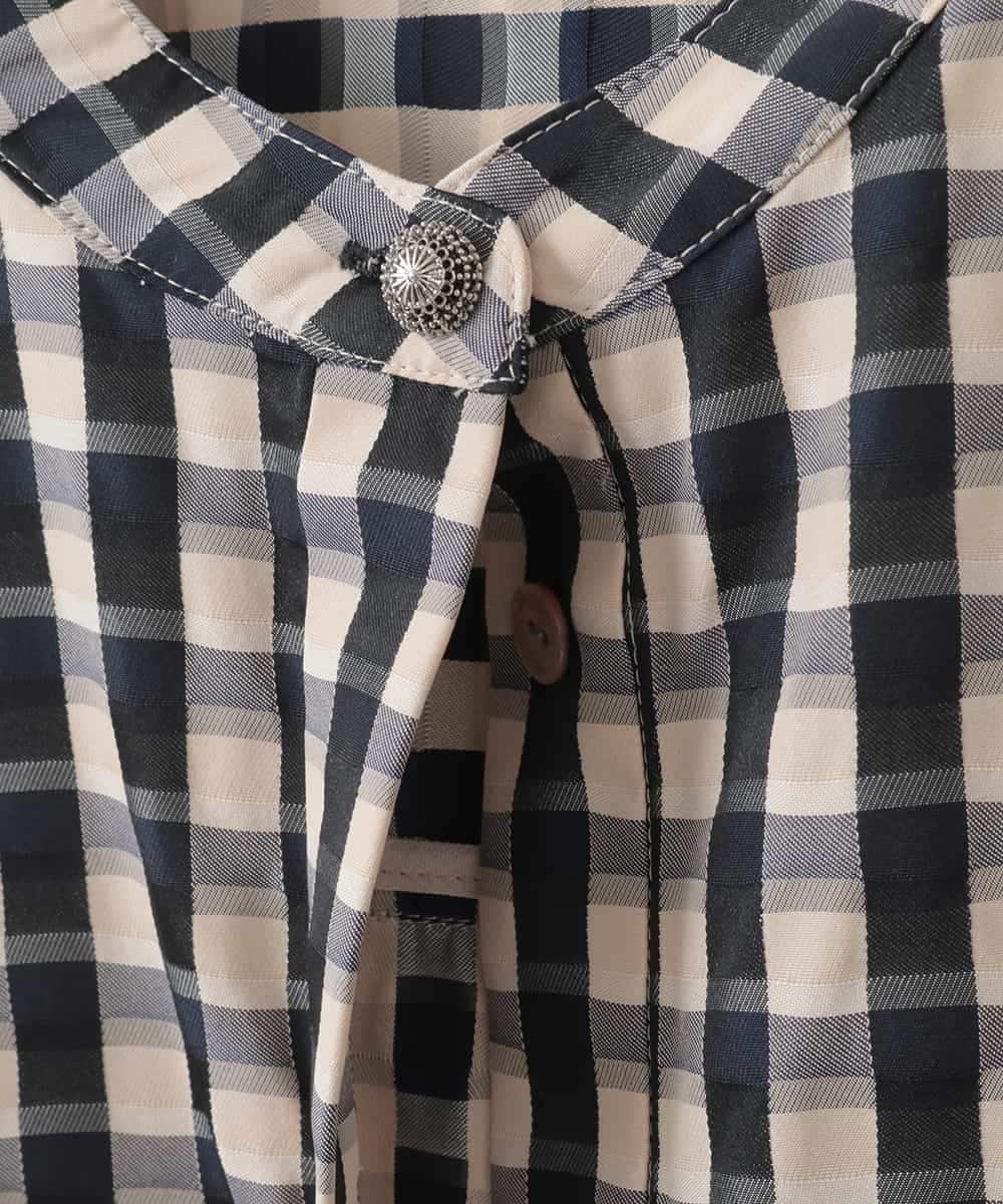 PJBGE09520 CHRISTIAN AUJARD Lサイズ(クリスチャン・オジャール Lサイズ) 【大きいサイズ】[セットアップ対応]シャンブレーチェックブラウス オレンジ×ネイビー系