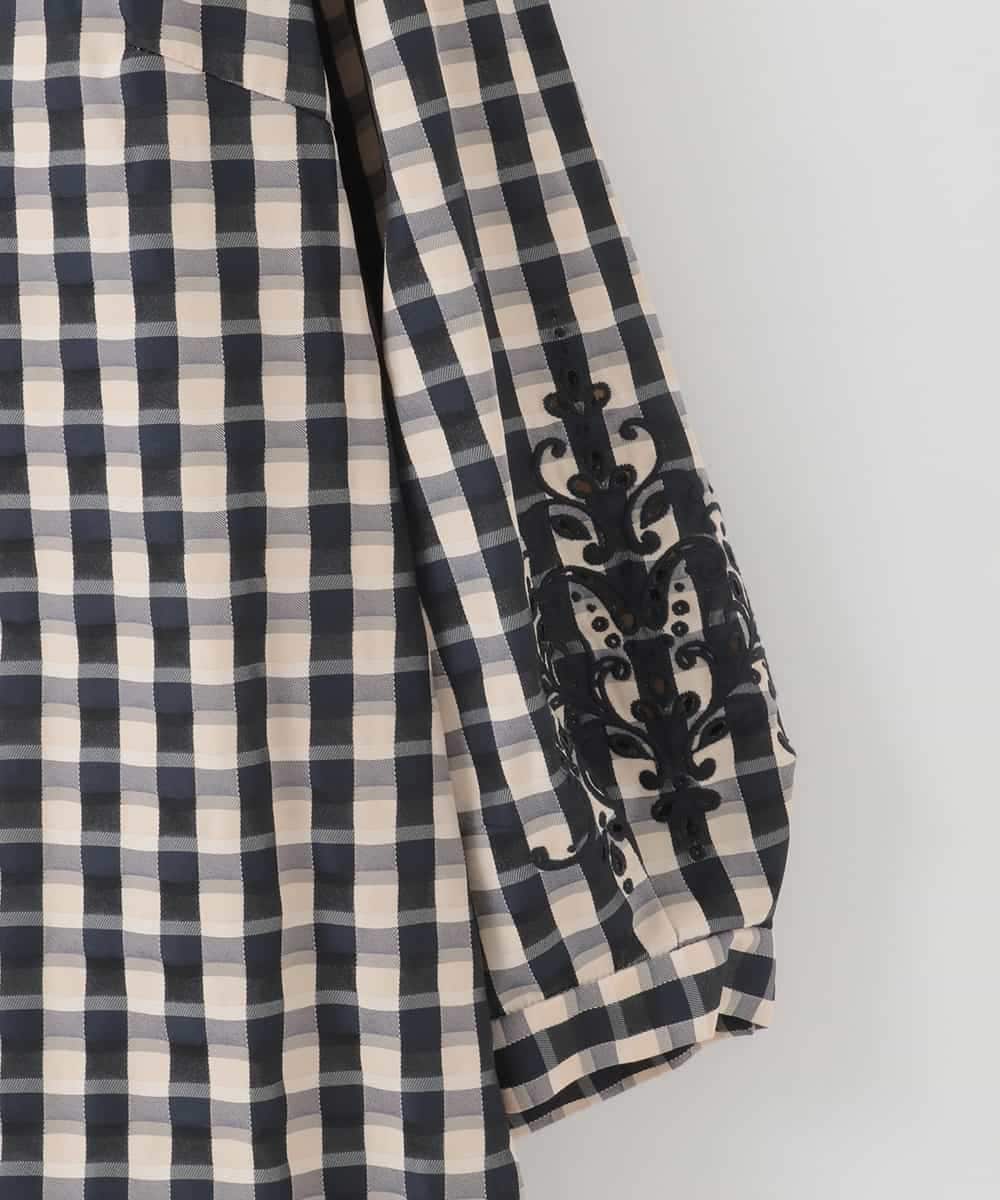 PJBGE09520 CHRISTIAN AUJARD Lサイズ(クリスチャン・オジャール Lサイズ) 【大きいサイズ】[セットアップ対応]シャンブレーチェックブラウス オレンジ×ネイビー系