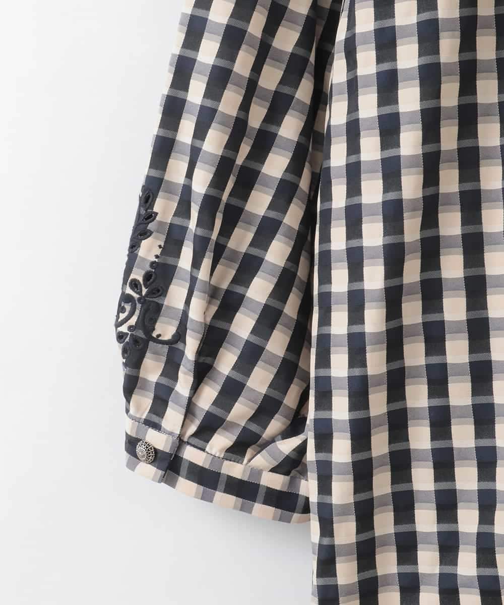 PJBGE09520 CHRISTIAN AUJARD Lサイズ(クリスチャン・オジャール Lサイズ) 【大きいサイズ】[セットアップ対応]シャンブレーチェックブラウス オレンジ×ネイビー系