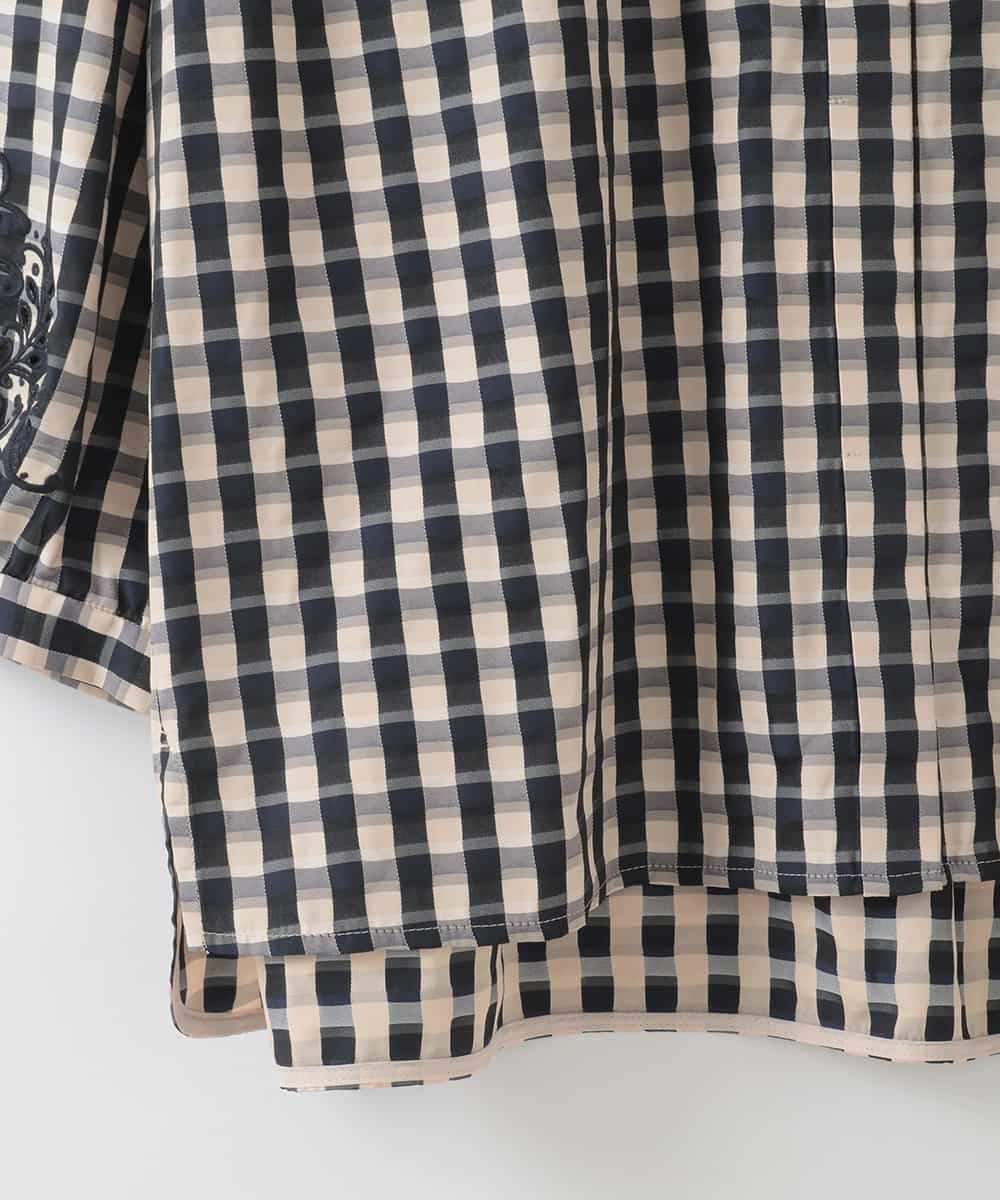 PJBGE09520 CHRISTIAN AUJARD Lサイズ(クリスチャン・オジャール Lサイズ) 【大きいサイズ】[セットアップ対応]シャンブレーチェックブラウス オレンジ×ネイビー系