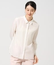 PJBGE15390 CHRISTIAN AUJARD Lサイズ(クリスチャン・オジャール Lサイズ) 【大きいサイズ】袖レースストライプブラウス アイボリー