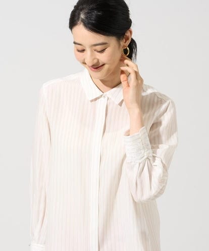 PJBGE15390 CHRISTIAN AUJARD Lサイズ 【大きいサイズ】袖レースストライプブラウス