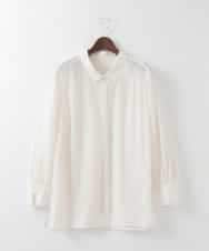 PJBGE15390 CHRISTIAN AUJARD Lサイズ(クリスチャン・オジャール Lサイズ) 【大きいサイズ】袖レースストライプブラウス アイボリー