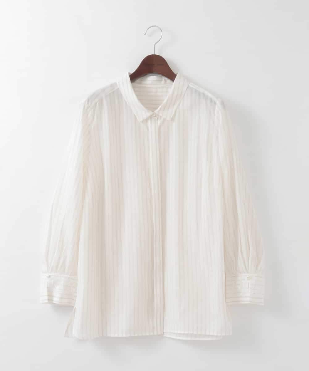 PJBGE15390 CHRISTIAN AUJARD Lサイズ(クリスチャン・オジャール Lサイズ) 【大きいサイズ】袖レースストライプブラウス アイボリー