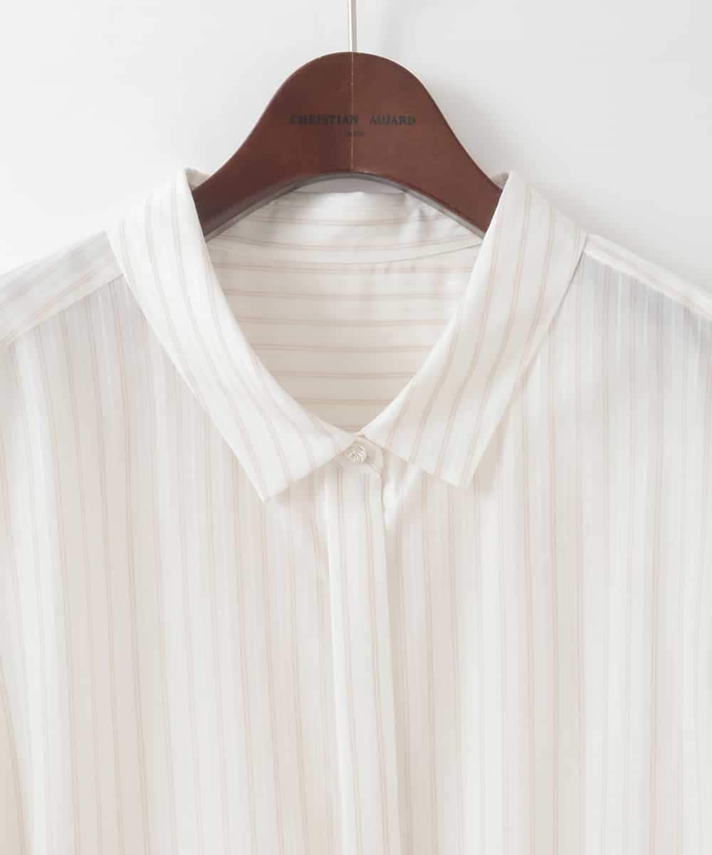 PJBGE15390 CHRISTIAN AUJARD Lサイズ(クリスチャン・オジャール Lサイズ) 【大きいサイズ】袖レースストライプブラウス アイボリー