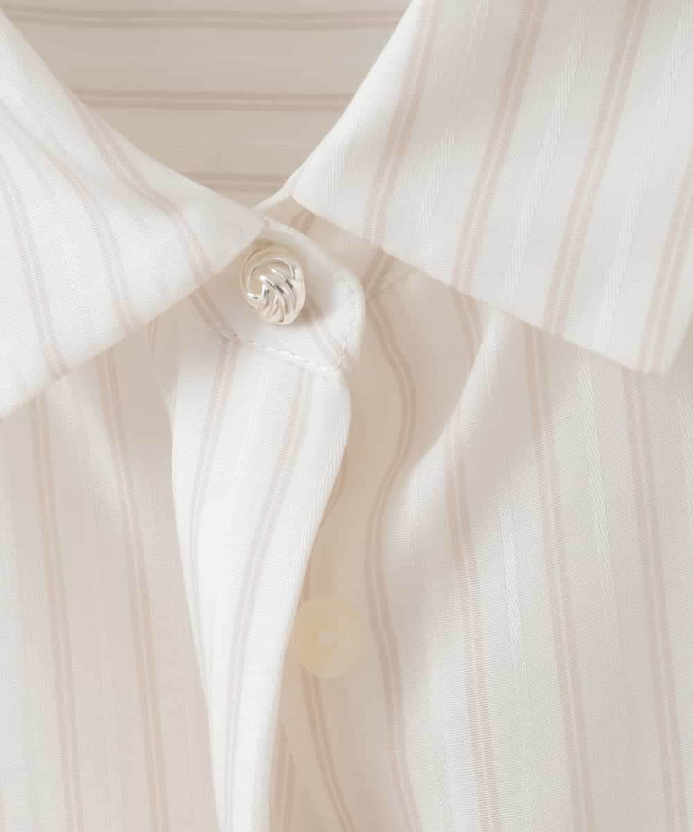 PJBGE15390 CHRISTIAN AUJARD Lサイズ(クリスチャン・オジャール Lサイズ) 【大きいサイズ】袖レースストライプブラウス アイボリー