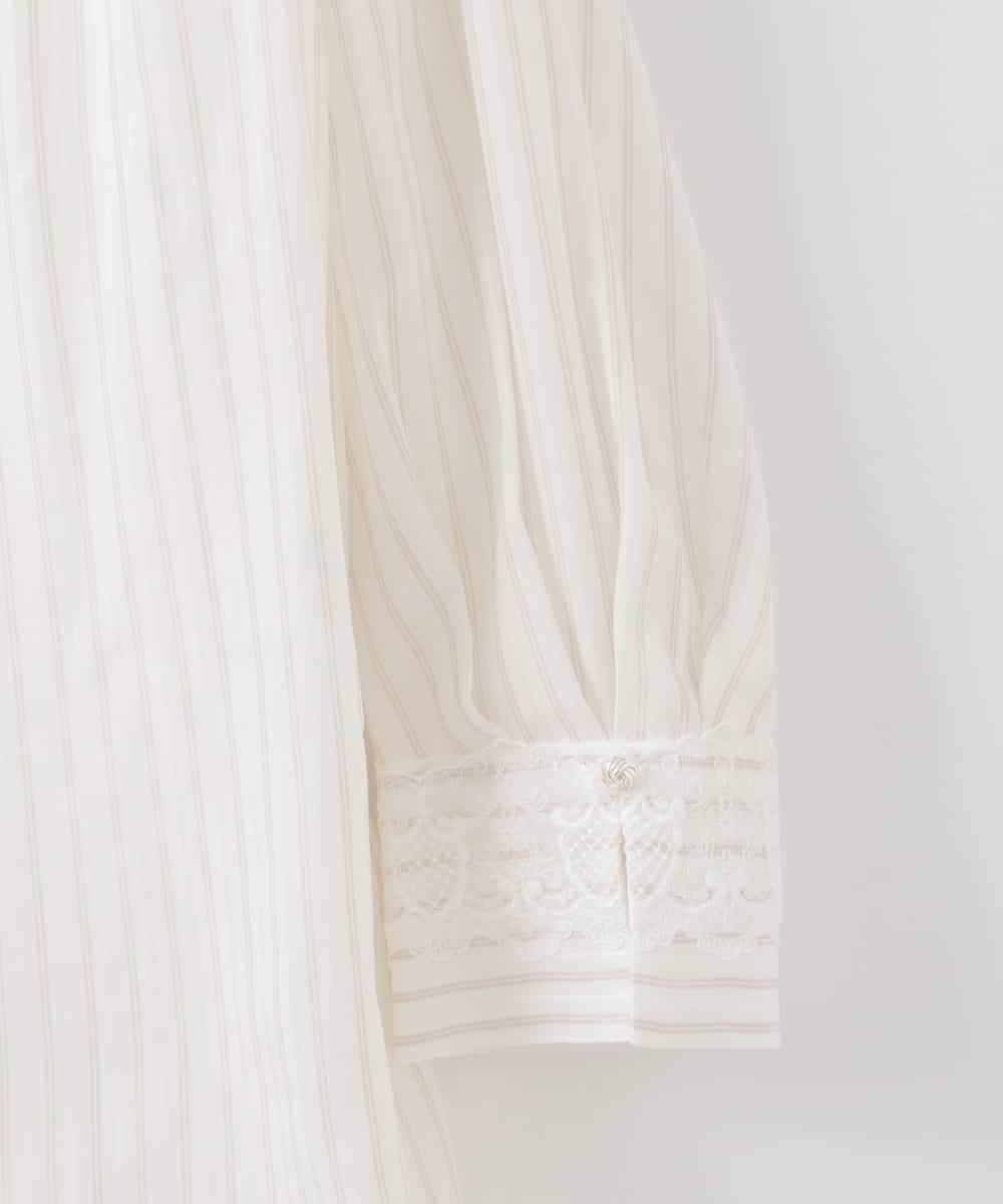 PJBGE15390 CHRISTIAN AUJARD Lサイズ(クリスチャン・オジャール Lサイズ) 【大きいサイズ】袖レースストライプブラウス アイボリー