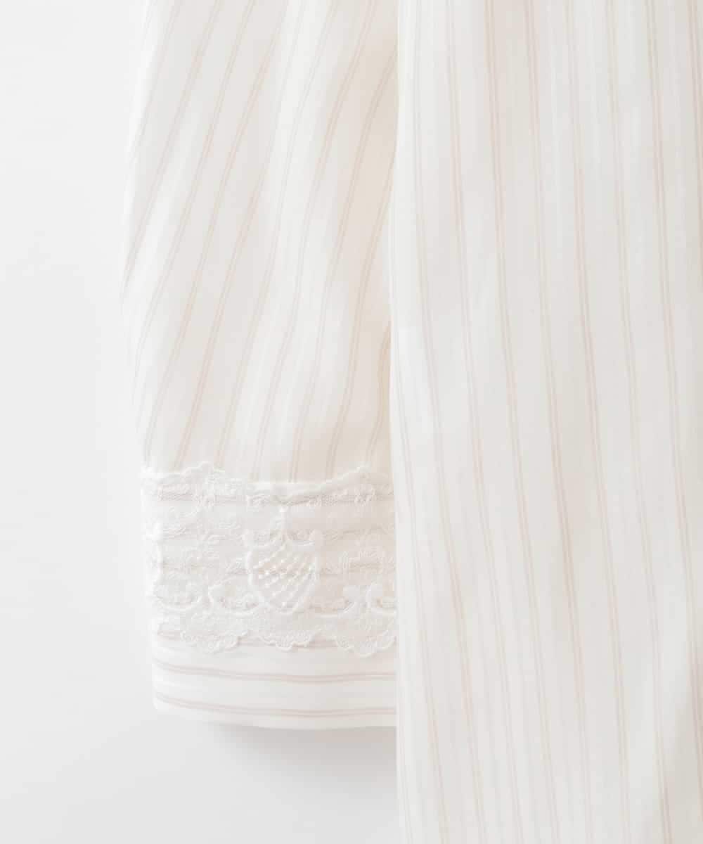 PJBGE15390 CHRISTIAN AUJARD Lサイズ(クリスチャン・オジャール Lサイズ) 【大きいサイズ】袖レースストライプブラウス アイボリー