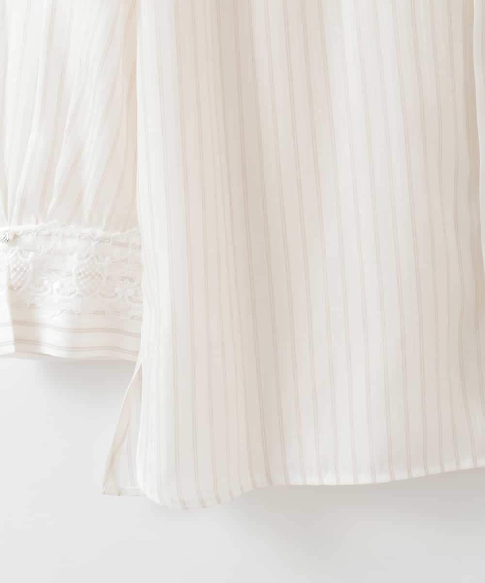 PJBGE15390 CHRISTIAN AUJARD Lサイズ(クリスチャン・オジャール Lサイズ) 【大きいサイズ】袖レースストライプブラウス アイボリー