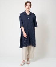 PJBGV62490 CHRISTIAN AUJARD Lサイズ(クリスチャン・オジャール Lサイズ) [接触冷感･吸水速乾]ボタニカルエンブロイダリーチュニックブラウス ネイビー