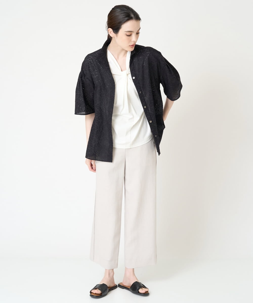 PJBHW17420 CHRISTIAN AUJARD Lサイズ(クリスチャン・オジャール Lサイズ) アイレット刺繍ブラウス ブラック