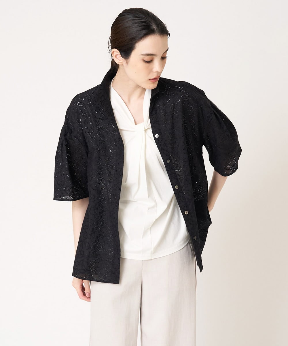 PJBHW17420 CHRISTIAN AUJARD Lサイズ(クリスチャン・オジャール Lサイズ) アイレット刺繍ブラウス ブラック