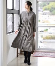 PJEAD31750 CHRISTIAN AUJARD Lサイズ(クリスチャン・オジャール Lサイズ) 【大きいサイズ】グレンチェックワンピース ブラウン系